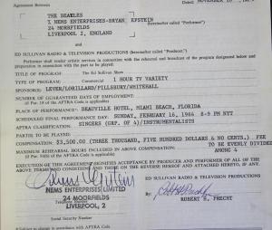 1964 Original Ed Sullivan Contract For the Beatles -Signed by Brian Epstein